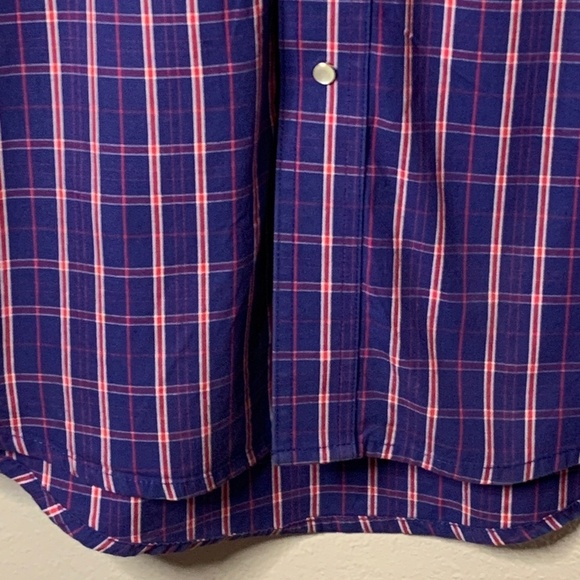 Wrangler Pearl Snap Shirt Med-Large National Patriot Logo Blue Plaid Rodeo Star - Picture 7 of 12